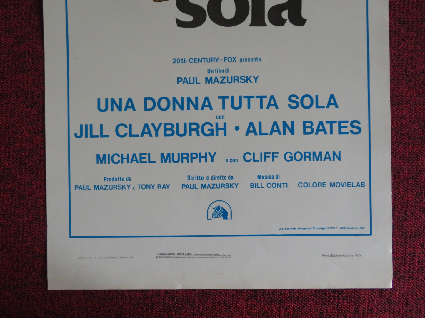 AN UNMARRIED WOMAN ITALIAN LOCANDINA POSTER JILL CLAYBURGH ALAN BATES 1978 - Rendezvous Cinema