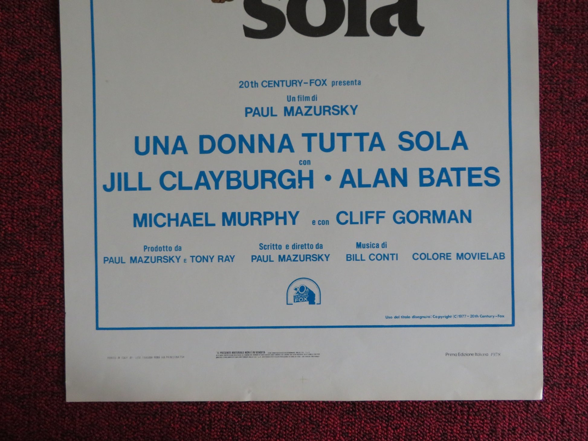AN UNMARRIED WOMAN ITALIAN LOCANDINA POSTER JILL CLAYBURGH ALAN BATES 1978 - Rendezvous Cinema