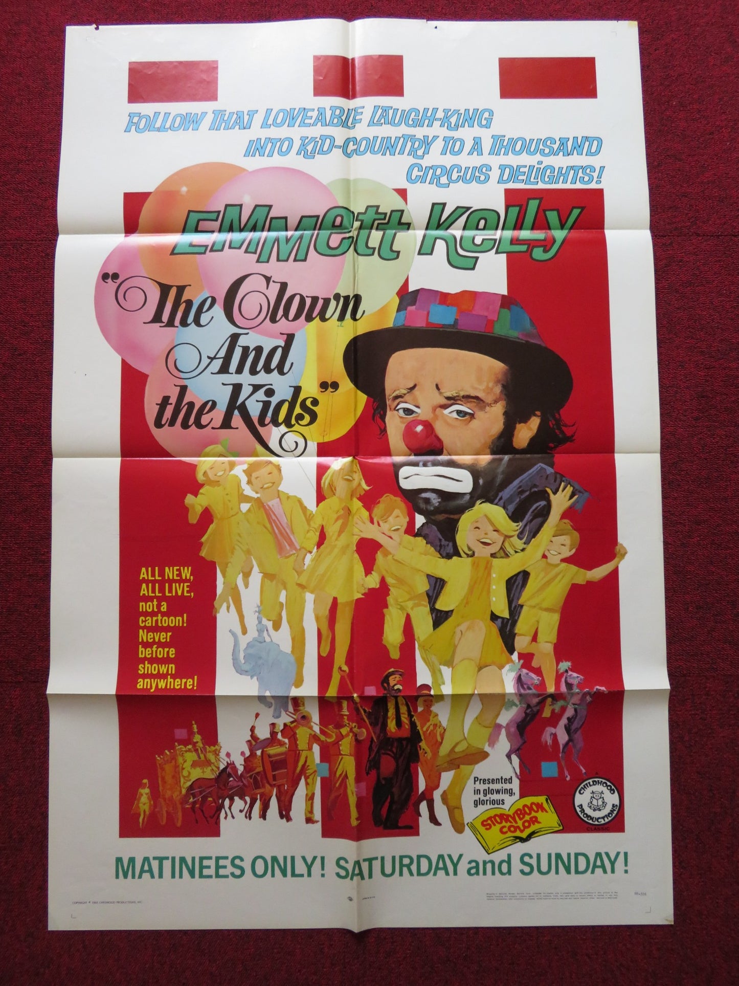 THE CLOWN AND THE KIDS FOLDED US ONE SHEET POSTER EMMETT KELLY 1968 - Rendezvous Cinema