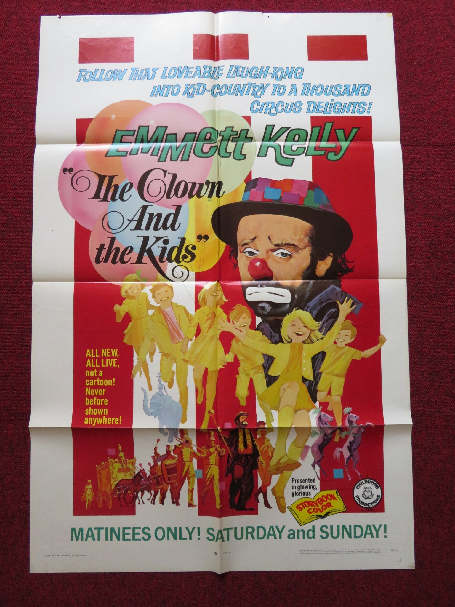 THE CLOWN AND THE KIDS FOLDED US ONE SHEET POSTER EMMETT KELLY 1968 - Rendezvous Cinema