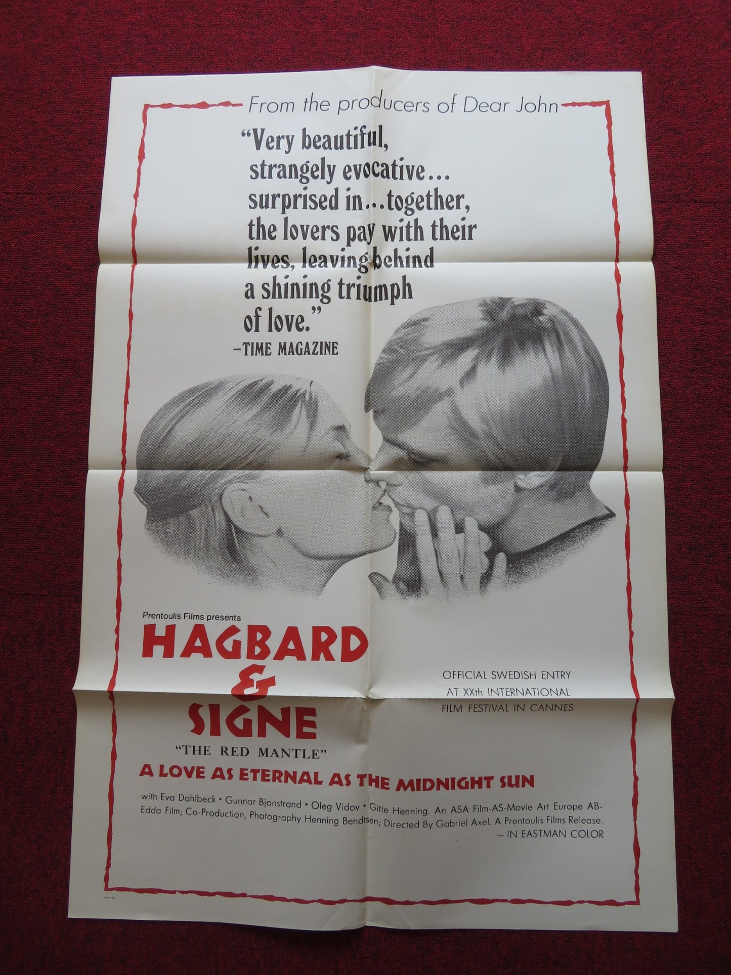 THE RED MANTLE FOLDED US ONE SHEET POSTER EVA DAHLBECK GUNNAR BJONSTRAND 1968 - Rendezvous Cinema