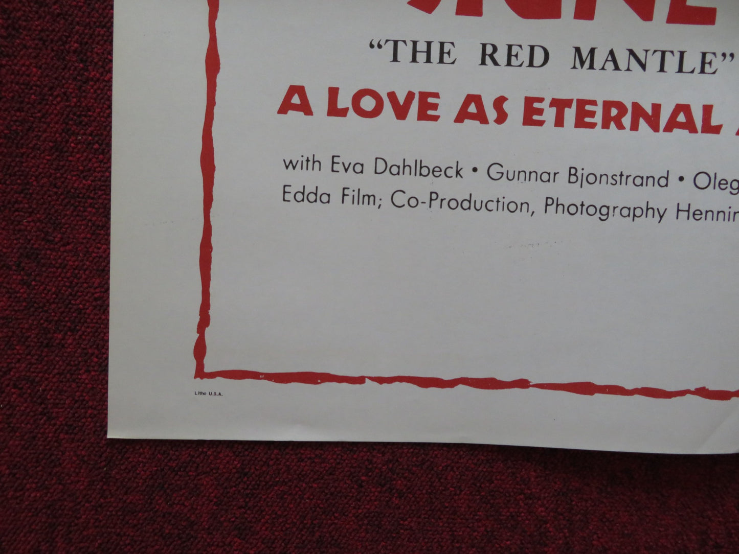 THE RED MANTLE FOLDED US ONE SHEET POSTER EVA DAHLBECK GUNNAR BJONSTRAND 1968 - Rendezvous Cinema