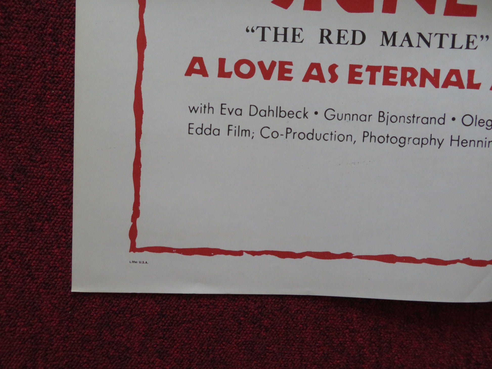 THE RED MANTLE FOLDED US ONE SHEET POSTER EVA DAHLBECK GUNNAR BJONSTRAND 1968 - Rendezvous Cinema