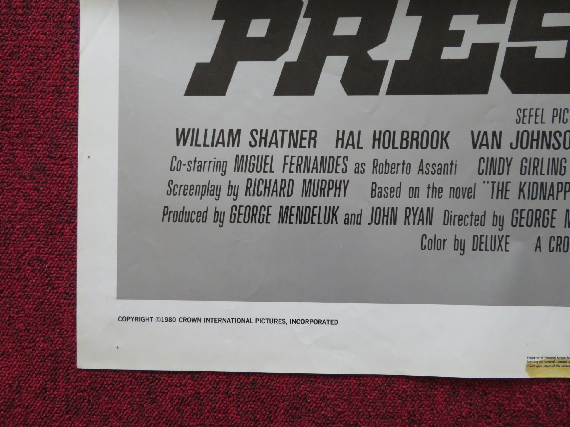 THE KIDNAPPING OF THE PRESIDENT FOLDED US ONE SHEET POSTER WILLIAM SHATNER 1980 - Rendezvous Cinema