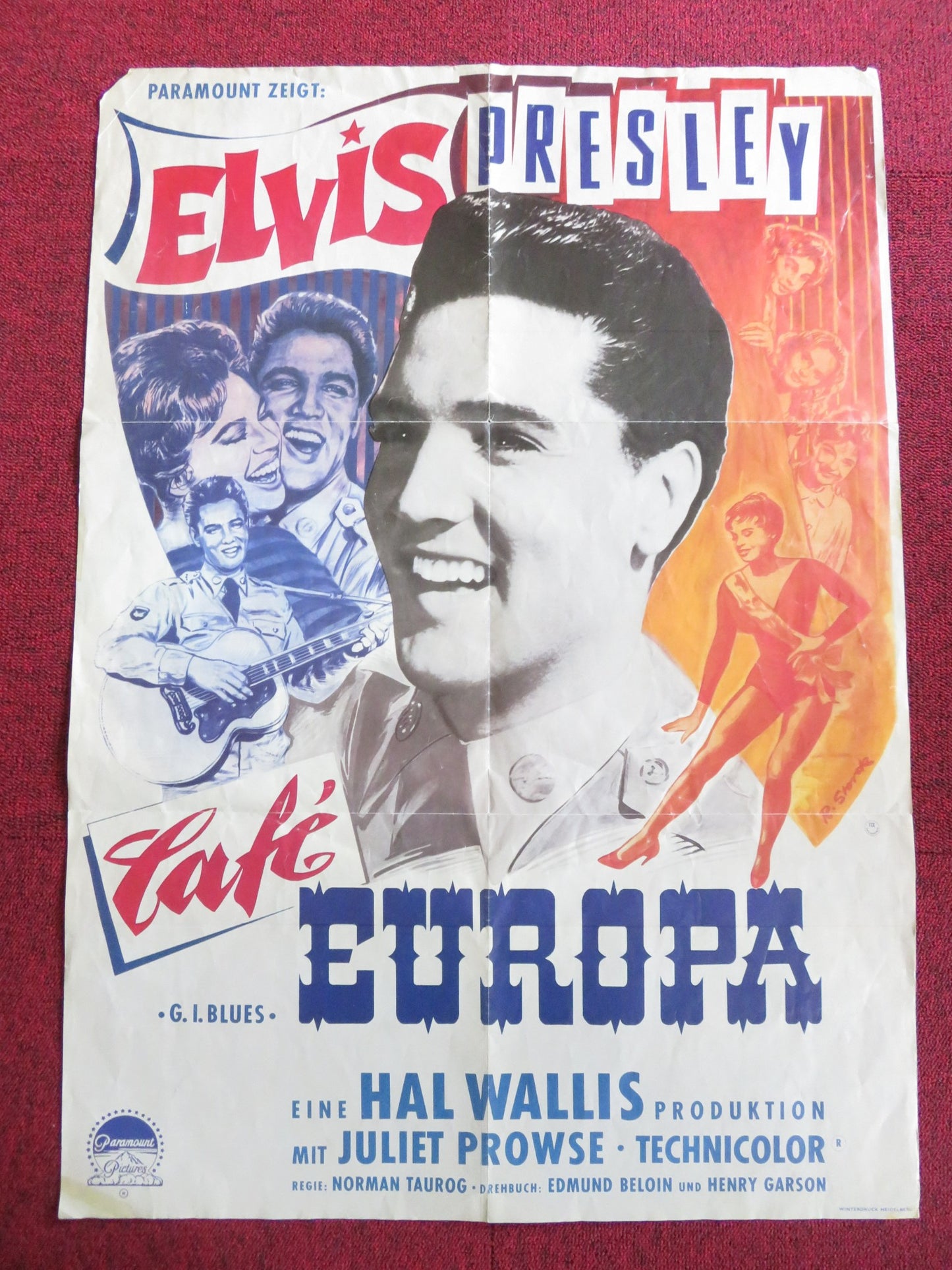 CAFE EUROPA / G.I.BLUES FOLDED GERMAN POSTER ELVIS PRESLEY 1960