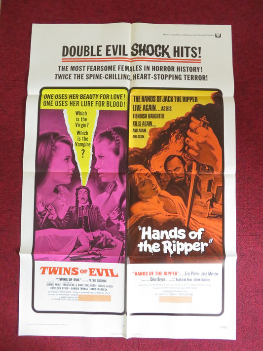 HANDS OF THE RIPPER & TWINS OF EVIL COMBO FOLDED US ONE SHEET POSTER HAMMER 1971