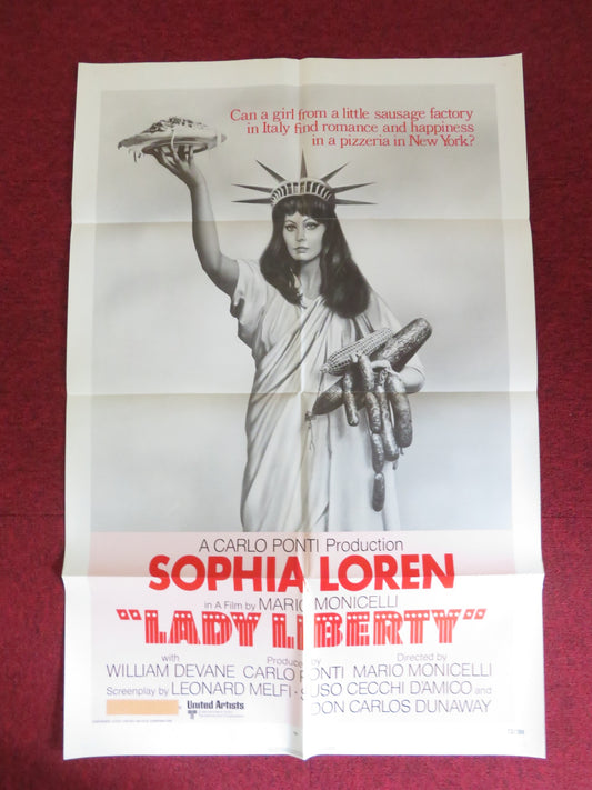 LADY LIBERTY FOLDED US ONE SHEET POSTER SOPHIA LOREN GIGI PROIETTI 1971