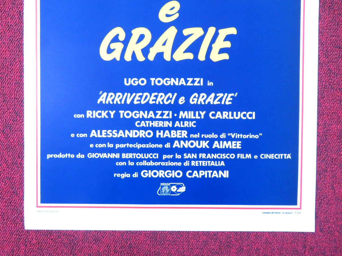 ARRIVEDERCI E GRAZIE ITALIAN LOCANDINA POSTER UGO TOGNAZZI RICKY TOGNAZZI 1988 - Rendezvous Cinema