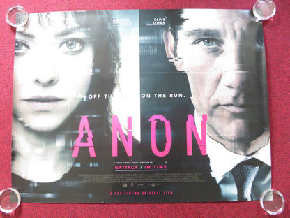 ANON UK QUAD (30"x 40") ROLLED POSTER CLIVE OWEN AFIYA BENNETT 2018 - Rendezvous Cinema