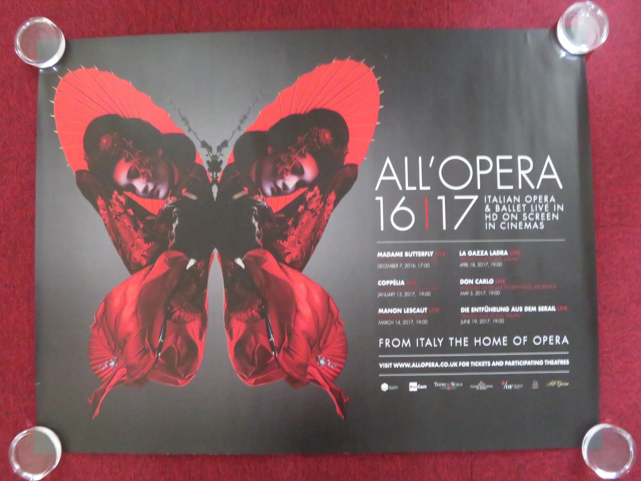 ALL'OPERA ITALIAN OPERA AND BALLET LIVE UK QUAD ROLLED POSTER 2017 ...