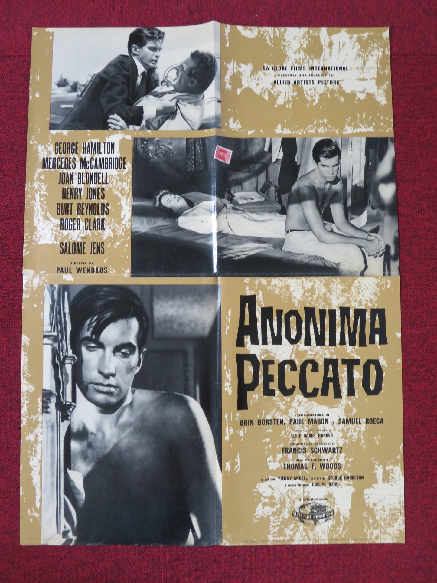 ANGEL BABY ITALIAN FOGLIO POSTER GEORGE HAMILTON BURT REYNOLDS 1961 - Rendezvous Cinema