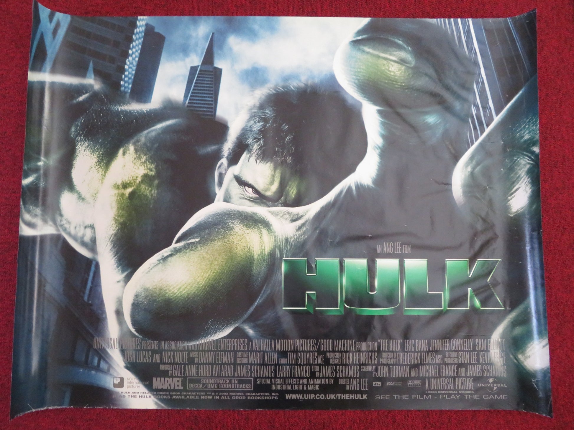 HULK UK QUAD (30"x 40") ROLLED POSTER ERIC BANA JENNIFER CONNELLY 2002 MARVEL - Rendezvous Cinema