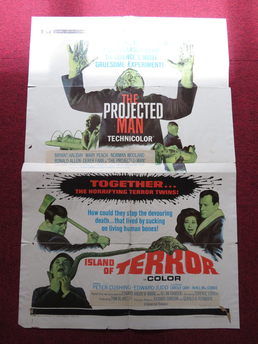 THE PROJECTED MAN / ISLAND OF TERROR COMBO FOLDED US ONE SHEET POSTER 1966