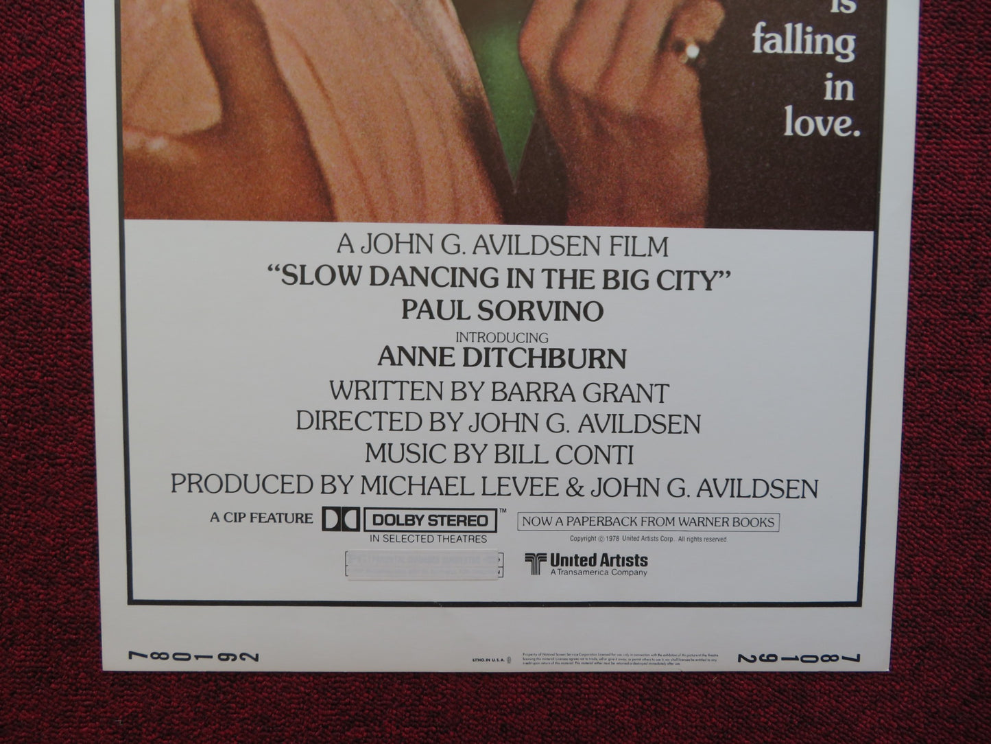 SLOW DANCING IN THE BIG CITY US INSERT (14"x 36") POSTER PAUL SORVINO 1978 - Rendezvous Cinema