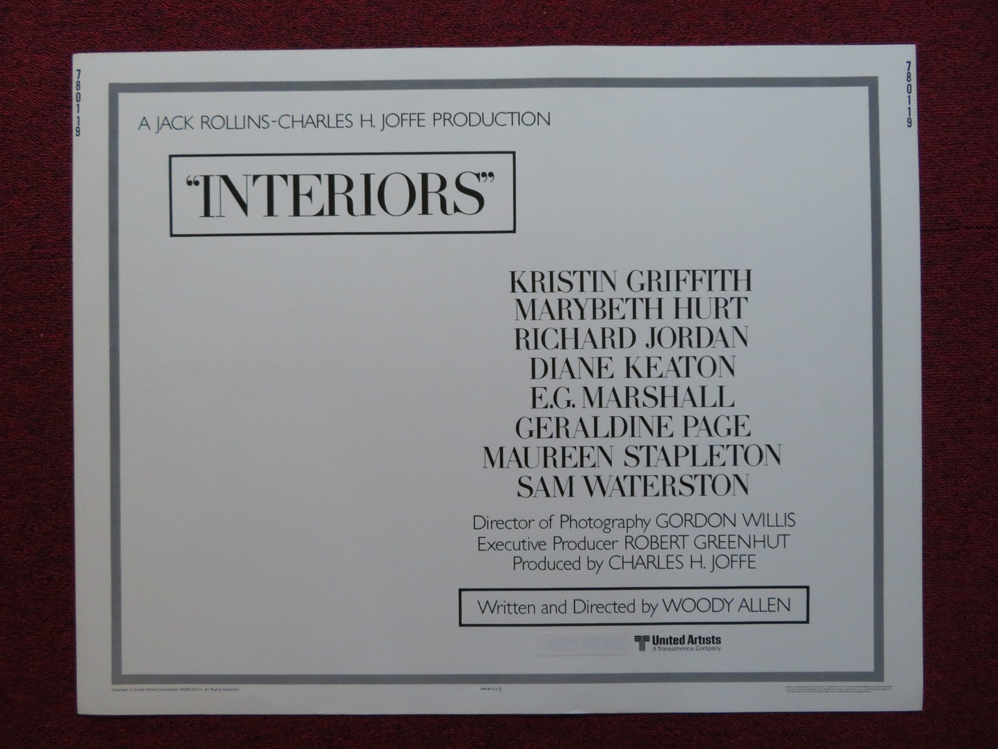 INTERIORS US HALF SHEET (22"x 28") POSTER WOODY ALLEN KRISTIN GRIFFITH 1978 - Rendezvous Cinema
