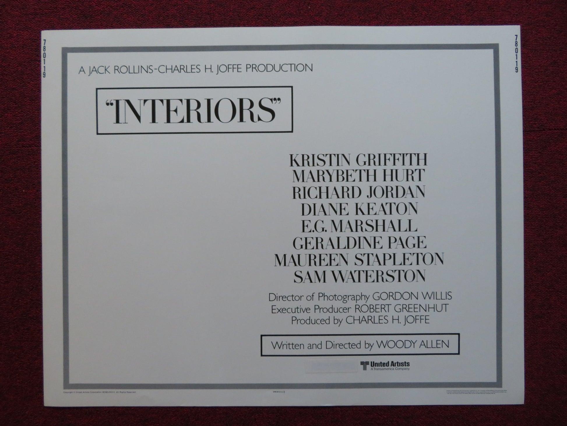 INTERIORS US HALF SHEET (22"x 28") POSTER WOODY ALLEN KRISTIN GRIFFITH 1978 - Rendezvous Cinema