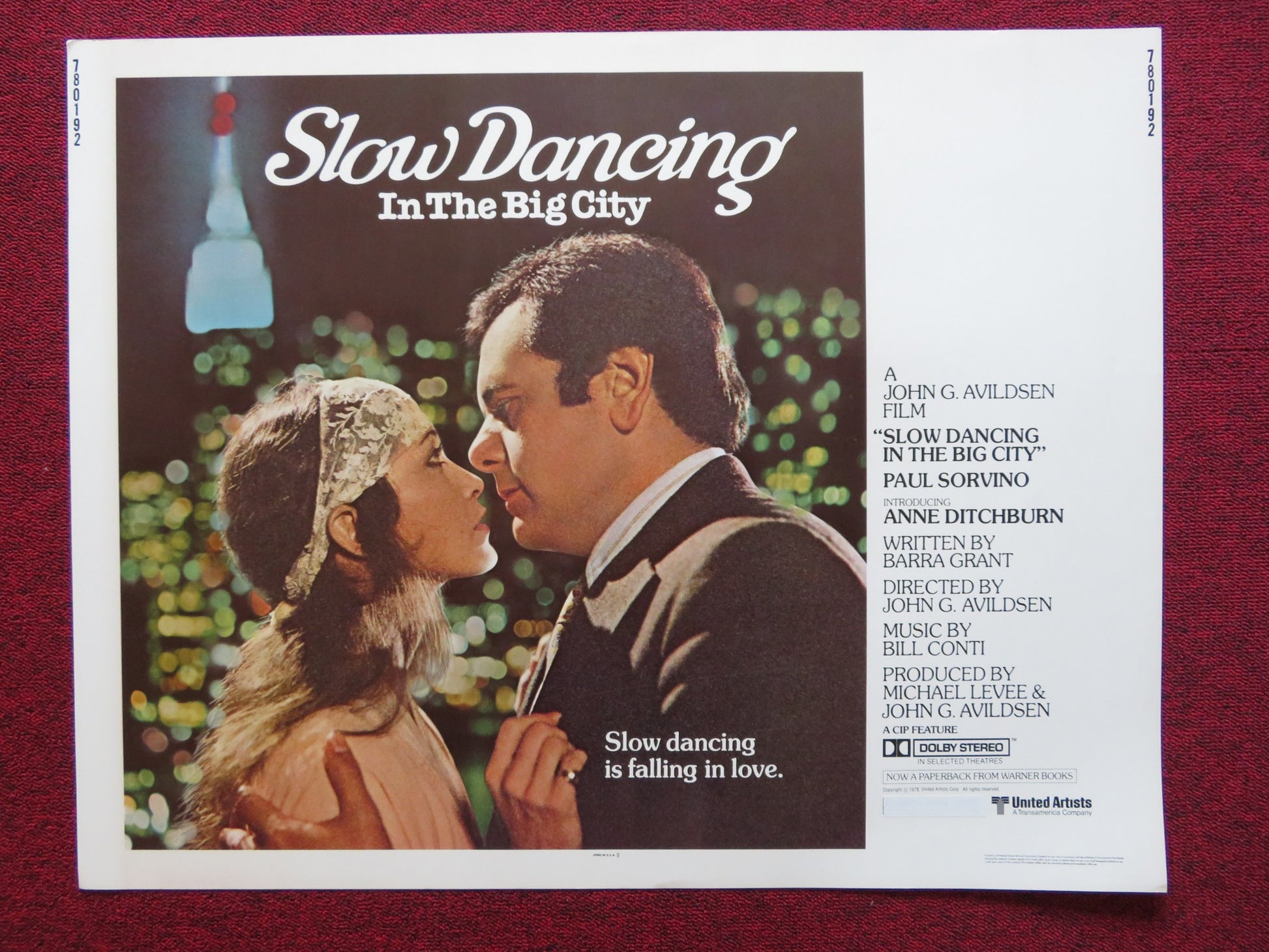 SLOW DANCING IN THE BIG CITY US HALF SHEET (22"x 28") POSTER PAUL SORVINO 1978 - Rendezvous Cinema