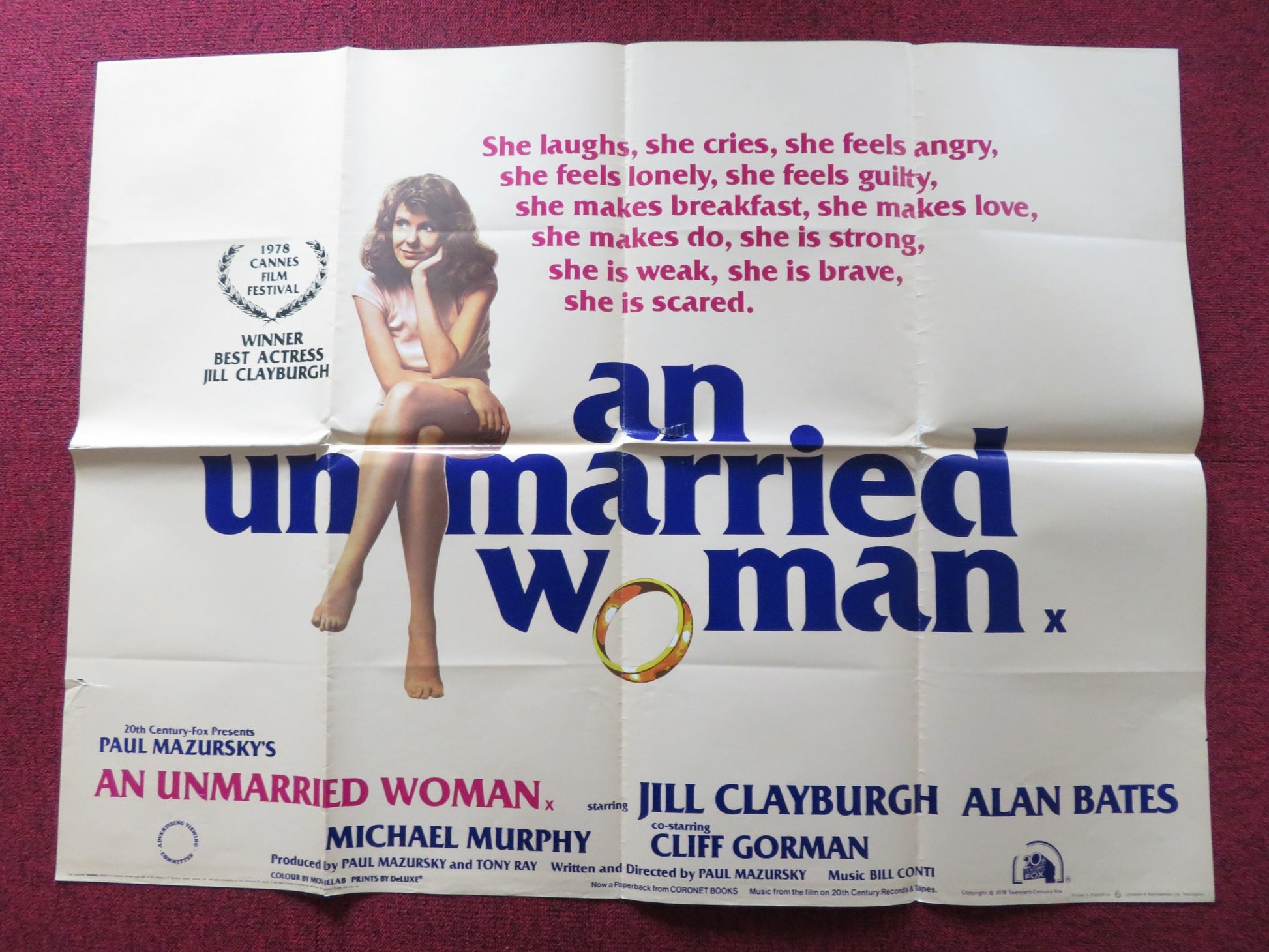 AN UNMARRIED WOMAN UK QUAD POSTER FOLDED JILL CLAYBURGH ALAN BATES 1978 - Rendezvous Cinema