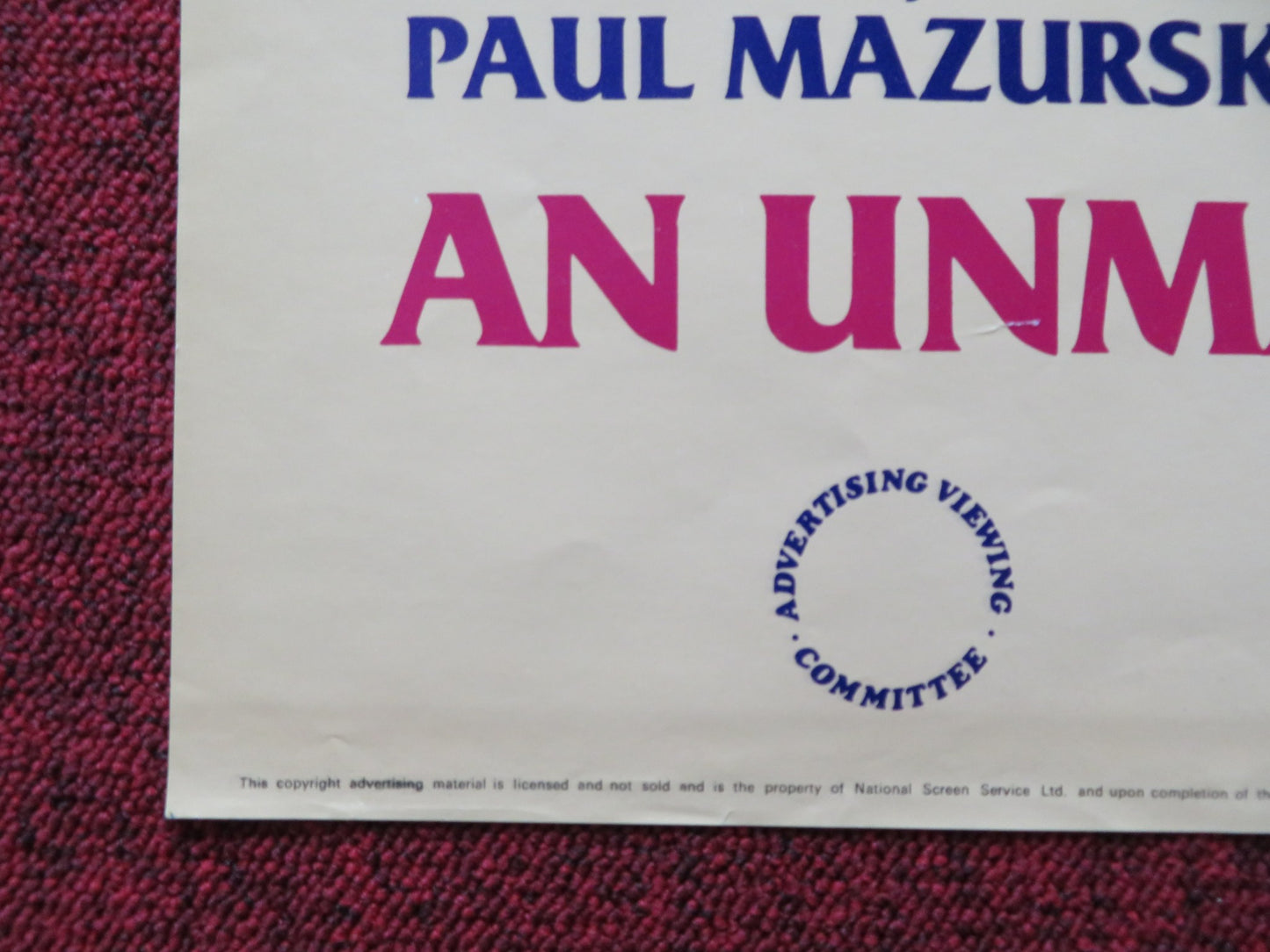 AN UNMARRIED WOMAN UK QUAD POSTER FOLDED JILL CLAYBURGH ALAN BATES 1978 - Rendezvous Cinema