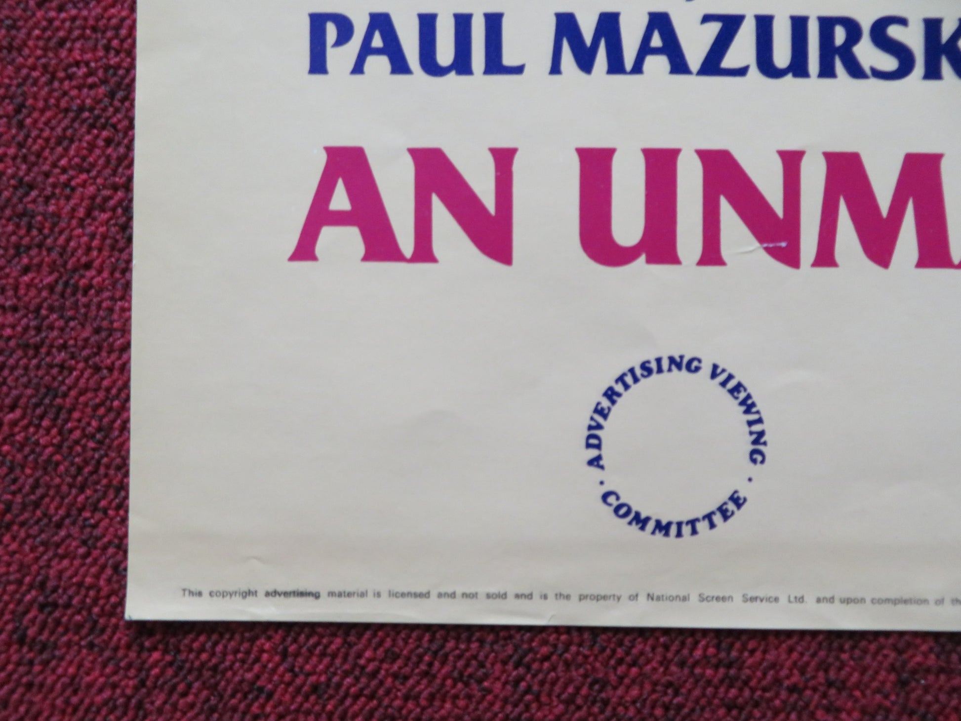 AN UNMARRIED WOMAN UK QUAD POSTER FOLDED JILL CLAYBURGH ALAN BATES 1978 - Rendezvous Cinema