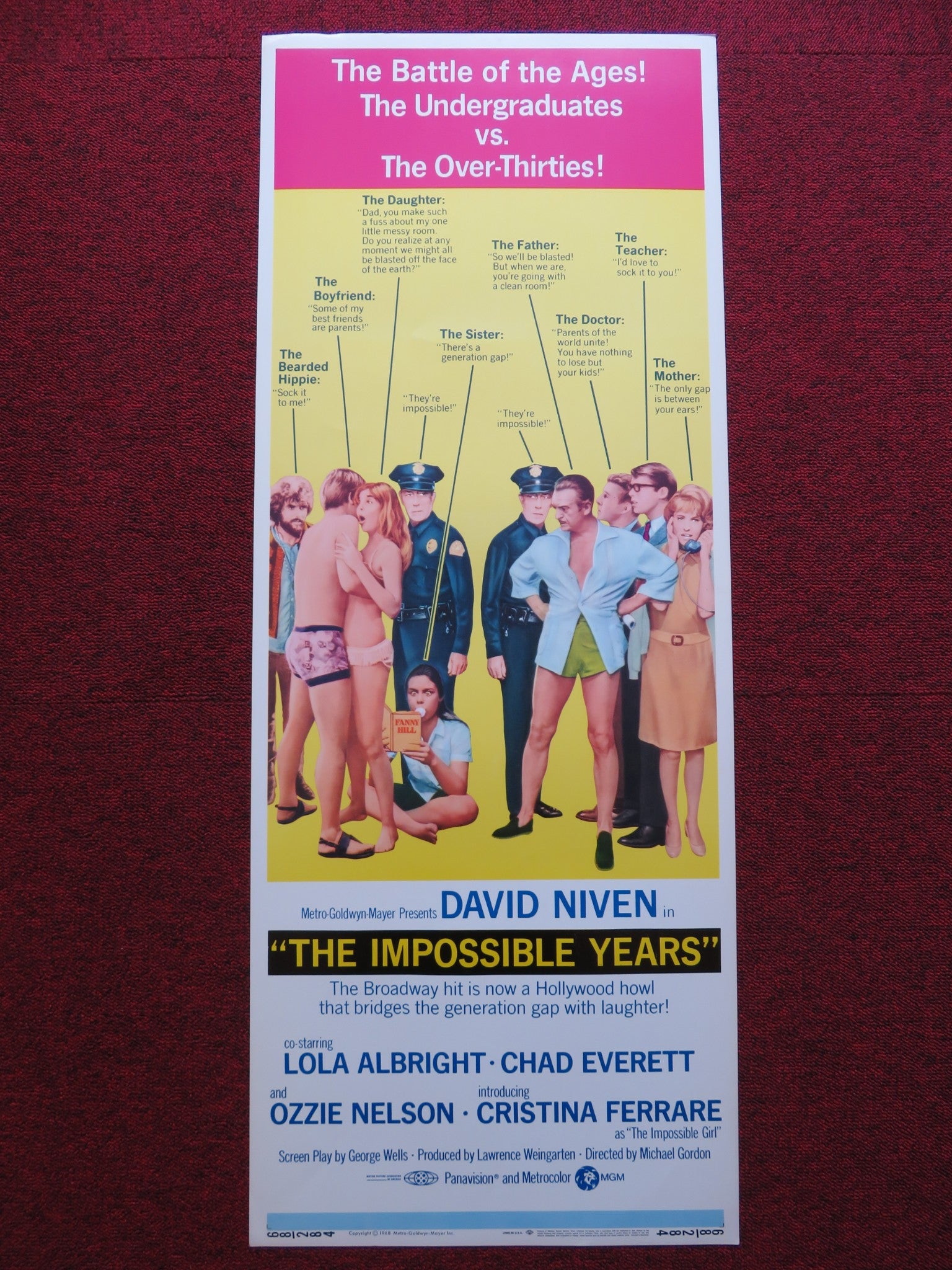 THE IMPOSSIBLE YEARS US INSERT (14"x 36") POSTER DAVID NIVEN LOLA ALBRIGHT 1968 - Rendezvous Cinema