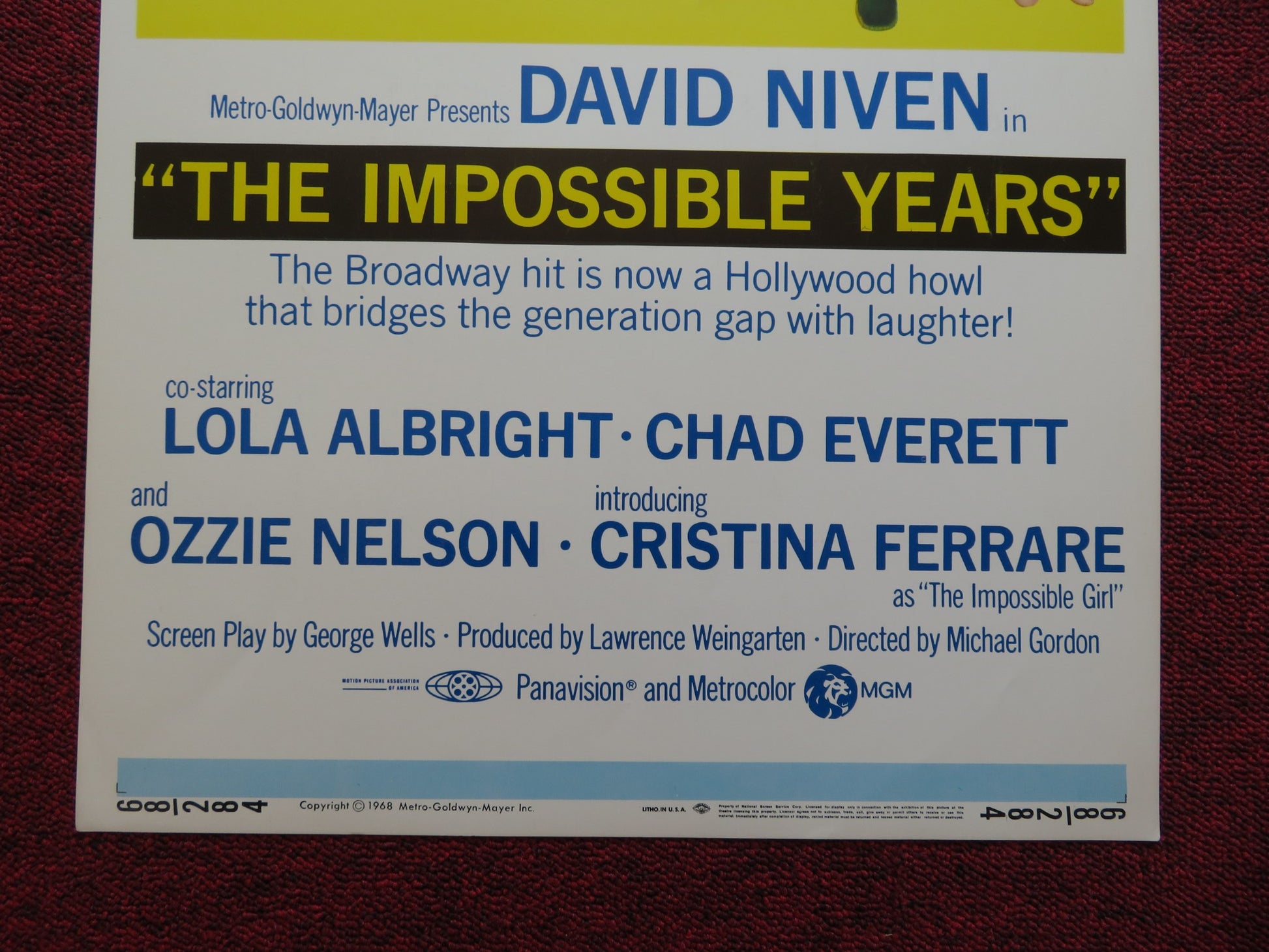 THE IMPOSSIBLE YEARS US INSERT (14"x 36") POSTER DAVID NIVEN LOLA ALBRIGHT 1968 - Rendezvous Cinema