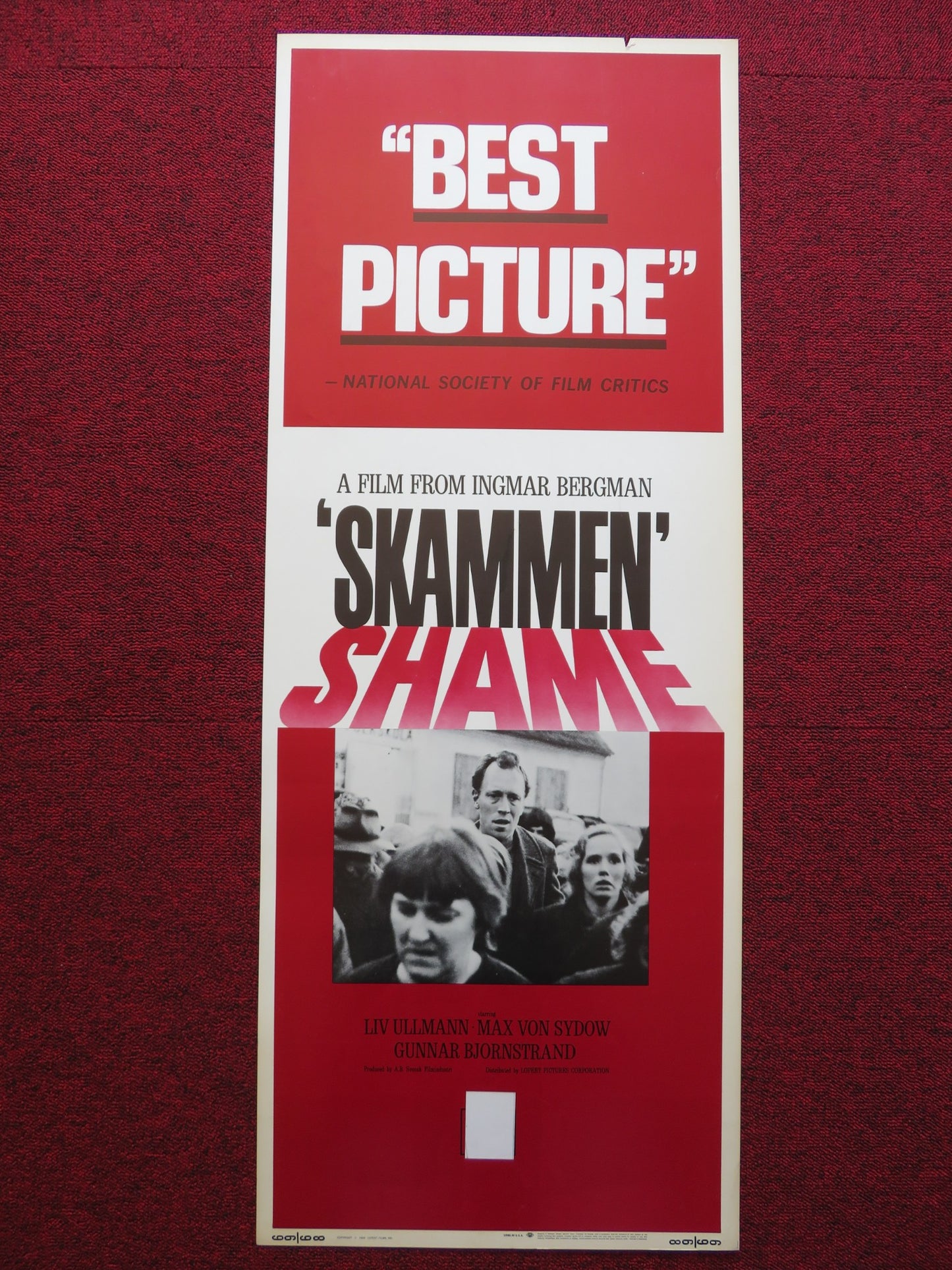 SHAME US INSERT (14"x 36") POSTER LIV ULLMANN MAX VON SYDOW 1969 - Rendezvous Cinema