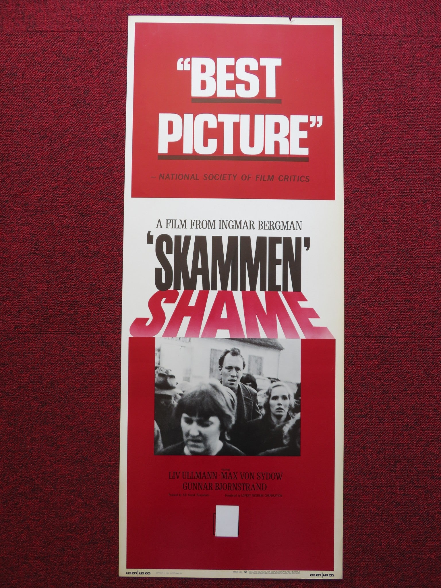 SHAME US INSERT (14"x 36") POSTER LIV ULLMANN MAX VON SYDOW 1969 - Rendezvous Cinema
