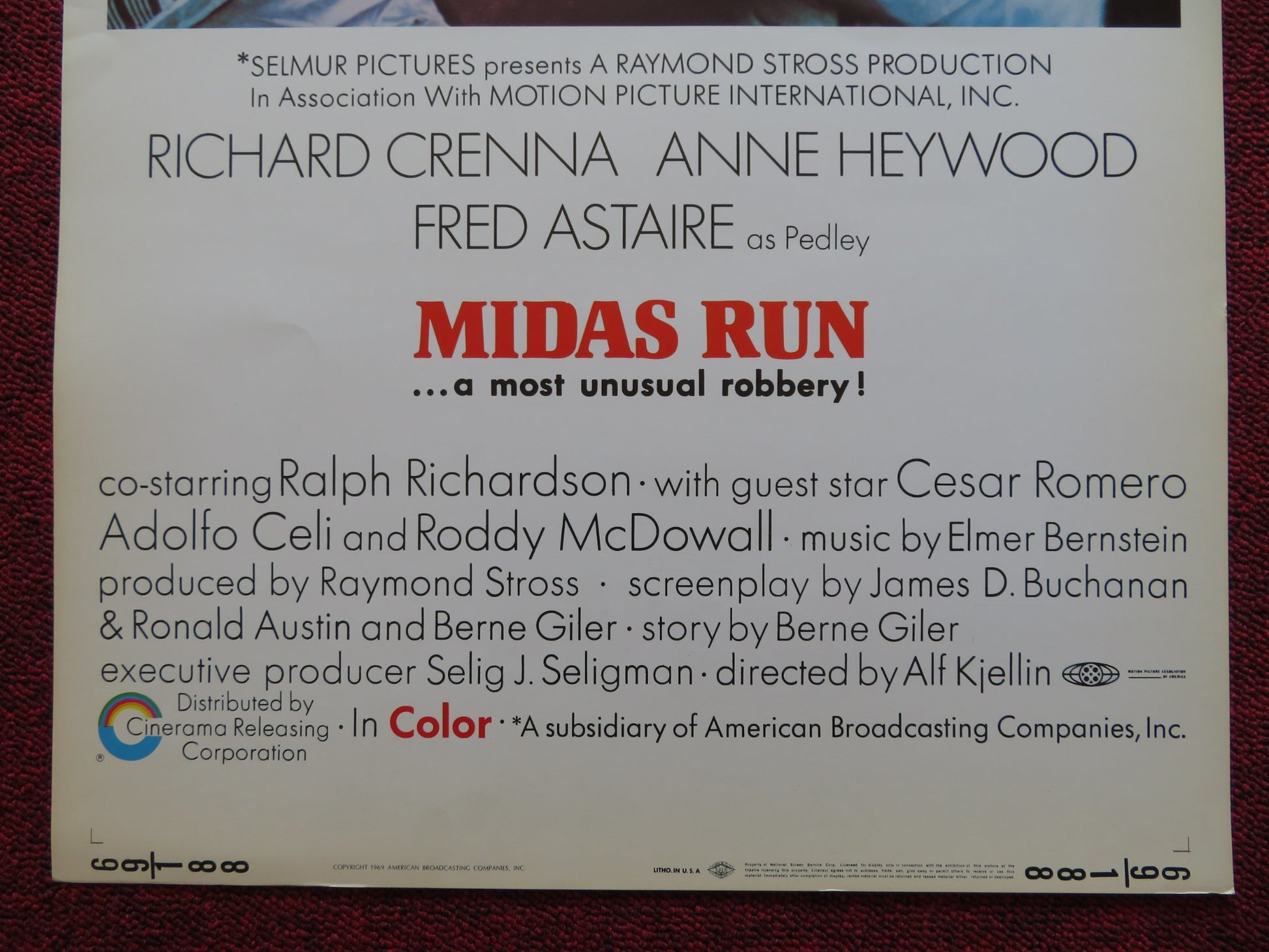 MIDAS RUN US INSERT (14"x 36") POSTER RICHARD CRENNA ANNE HEYWOOD 1969 - Rendezvous Cinema
