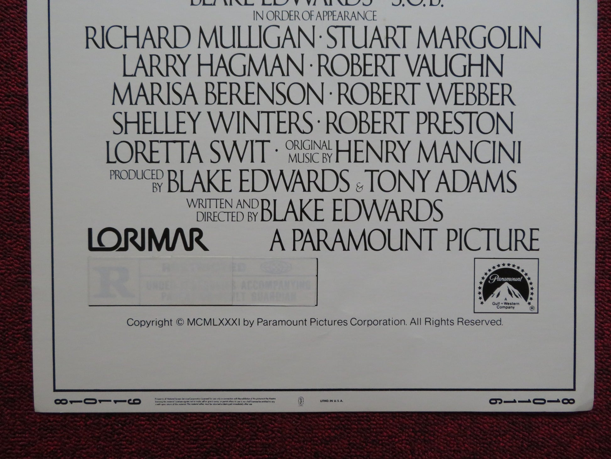 S.O.B US INSERT (14"x 36") POSTER BLAKE EDWARDS JULIE ANDREWS 1981 - Rendezvous Cinema