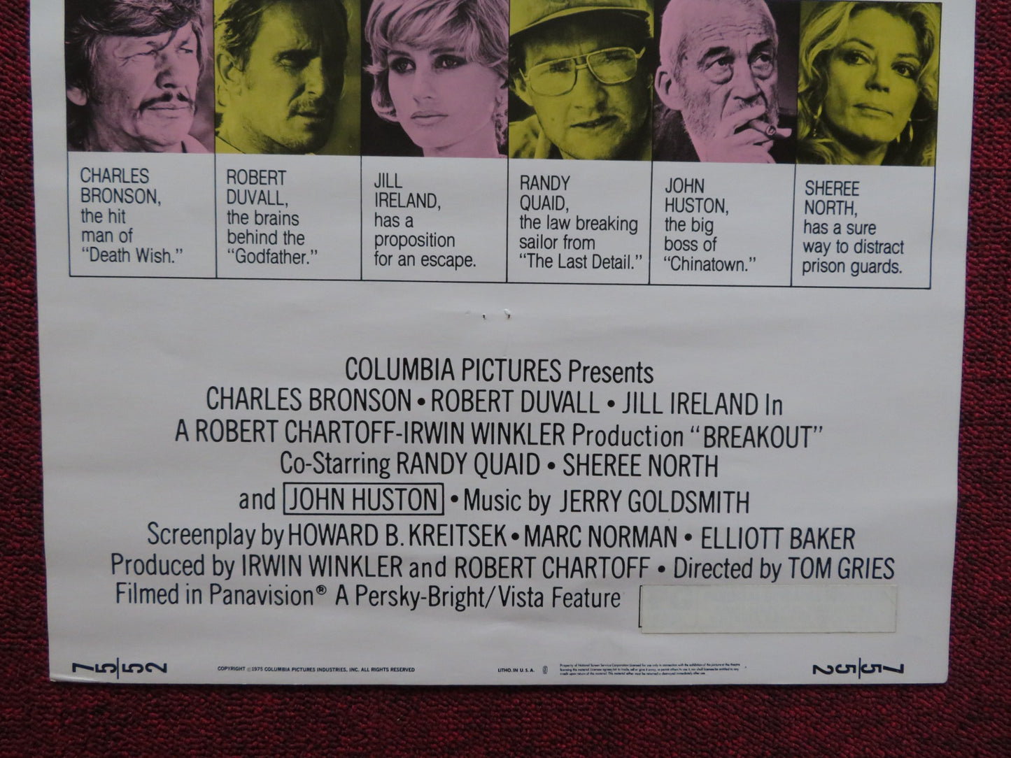 BREAKOUT US INSERT (14"x 36") POSTER CHARLES BRONSON JILL IRELAND 1975 - Rendezvous Cinema