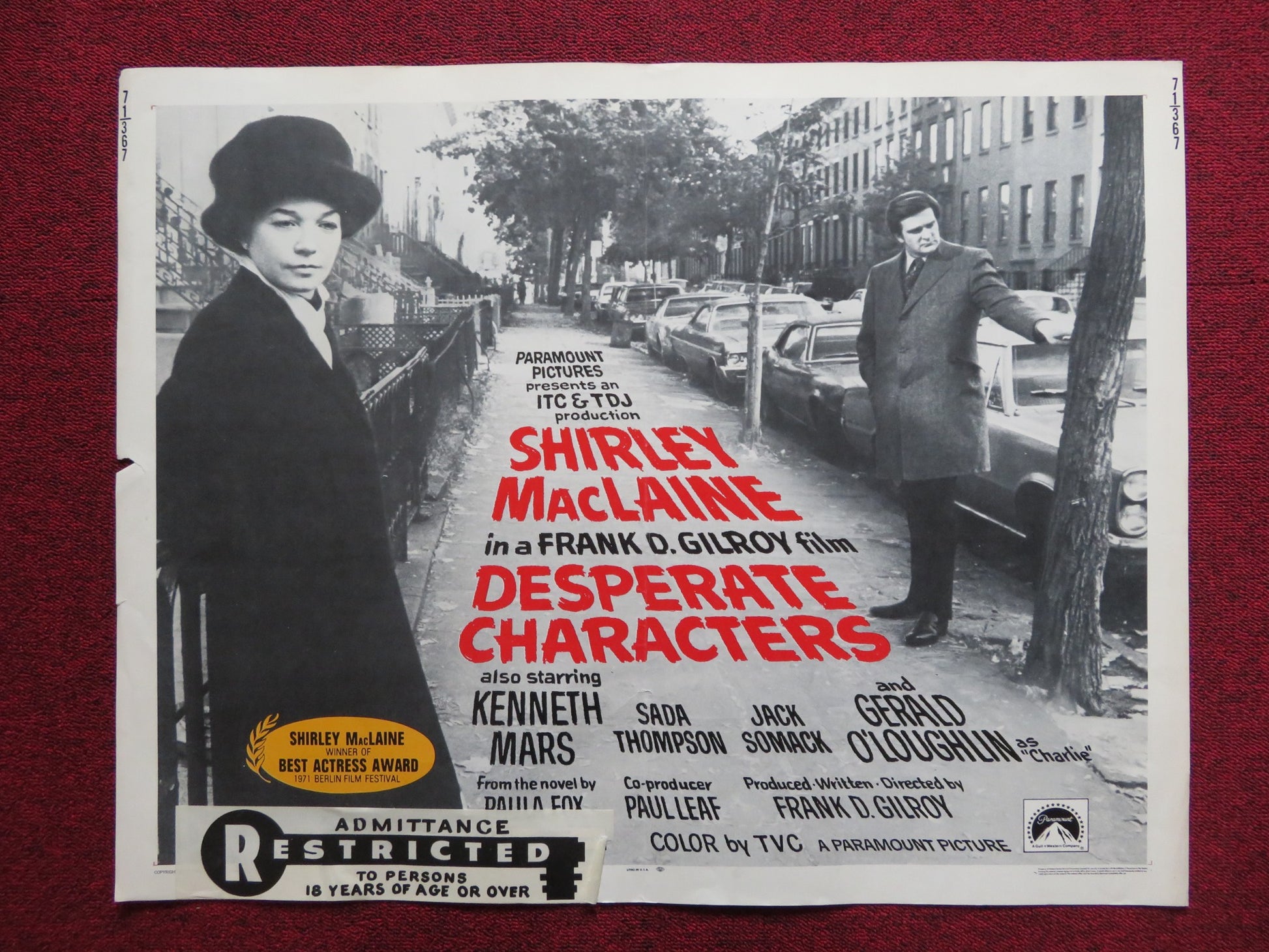 DESPERATE CHARACTERS US HALF SHEET (22"x 28") POSTER SHIRLEY MACLAINE 1971 - Rendezvous Cinema