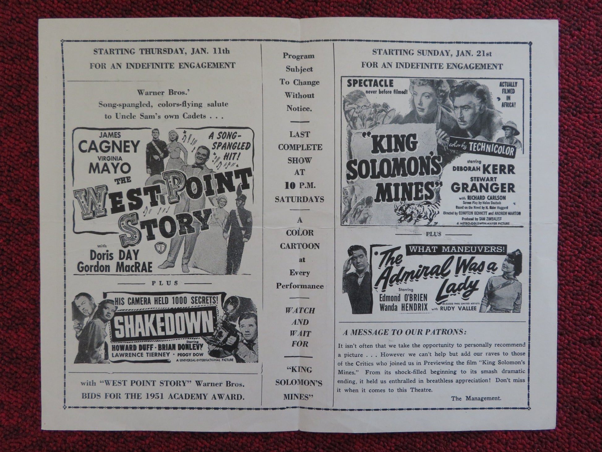 RITZ THEATRE MOVIE PROGRAM JAMES CAGNEY DEBORAH KERR - Rendezvous Cinema