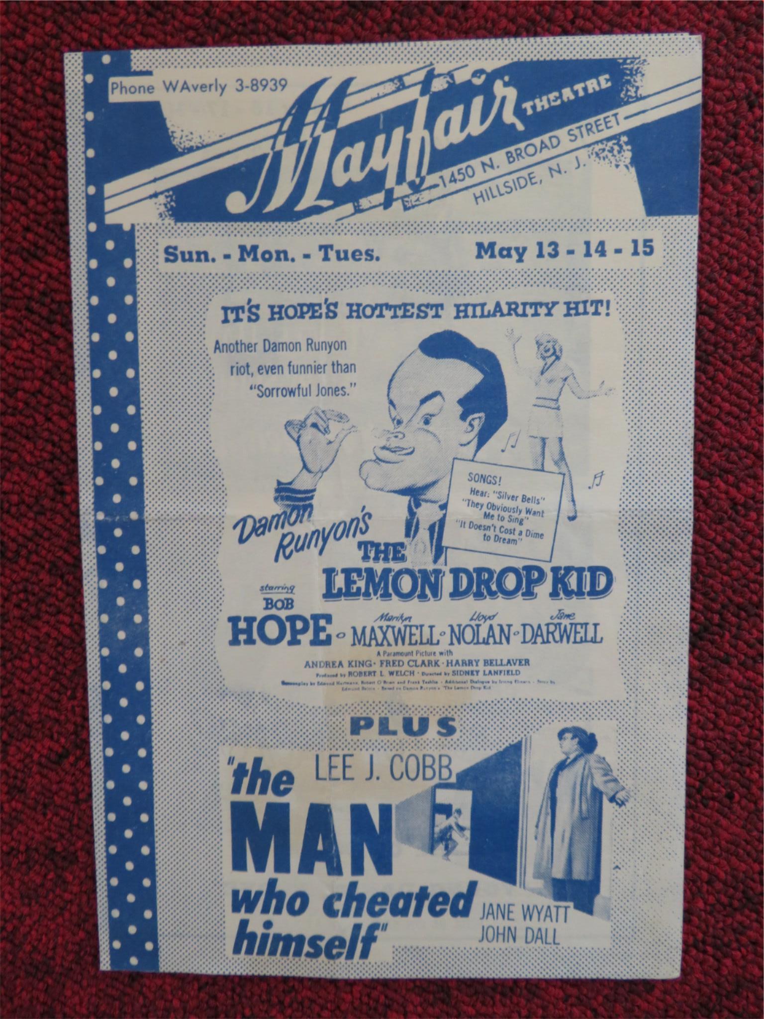 MAYFAIR THEATRE MOVIE PROGRAM-B BOB HOPE BETTE DAVIS GREGORY PECK - Rendezvous Cinema