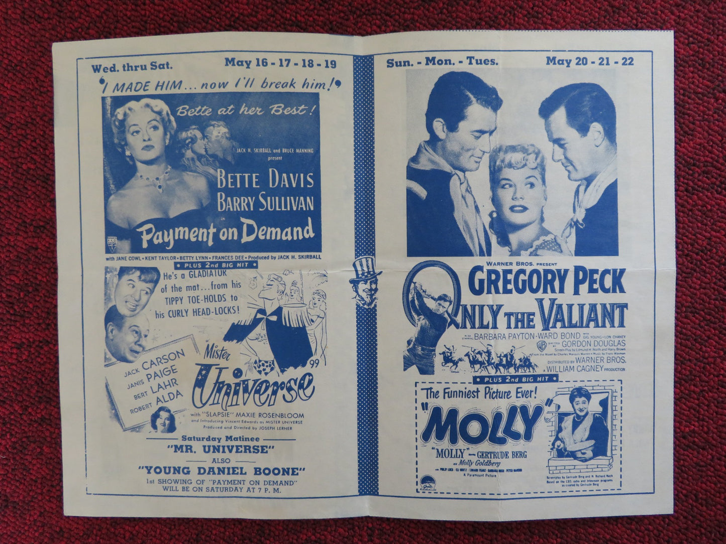 MAYFAIR THEATRE MOVIE PROGRAM-B BOB HOPE BETTE DAVIS GREGORY PECK - Rendezvous Cinema