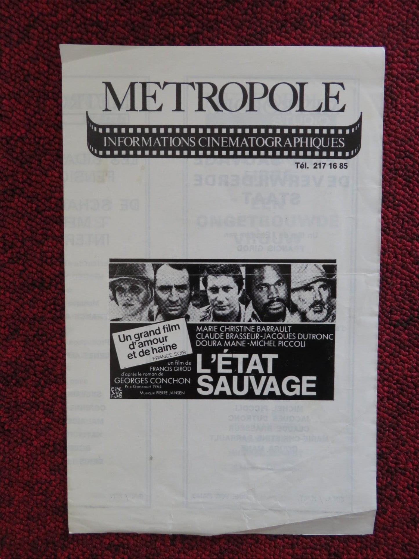 METROPOLE THEATRE MOVIE PROGRAM RYAN O'NEAL MARIE CHRISTINE BARRAULT - Rendezvous Cinema