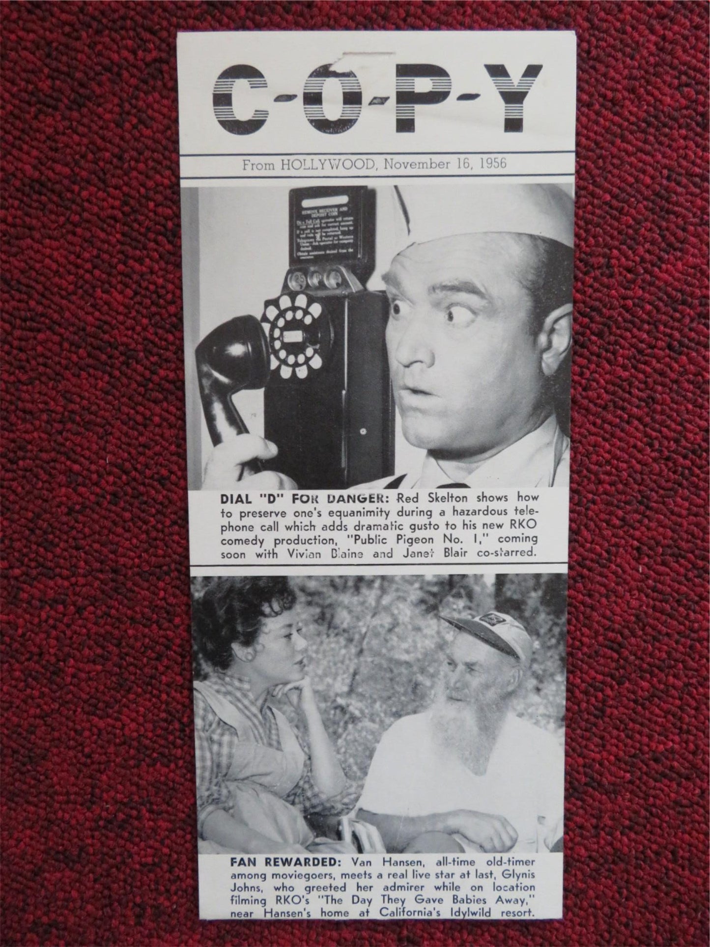 COPY FLYER NOV. 16, 1956 RKO RADIO RED SKELTON VAN HANSEN DIANA DORS - Rendezvous Cinema