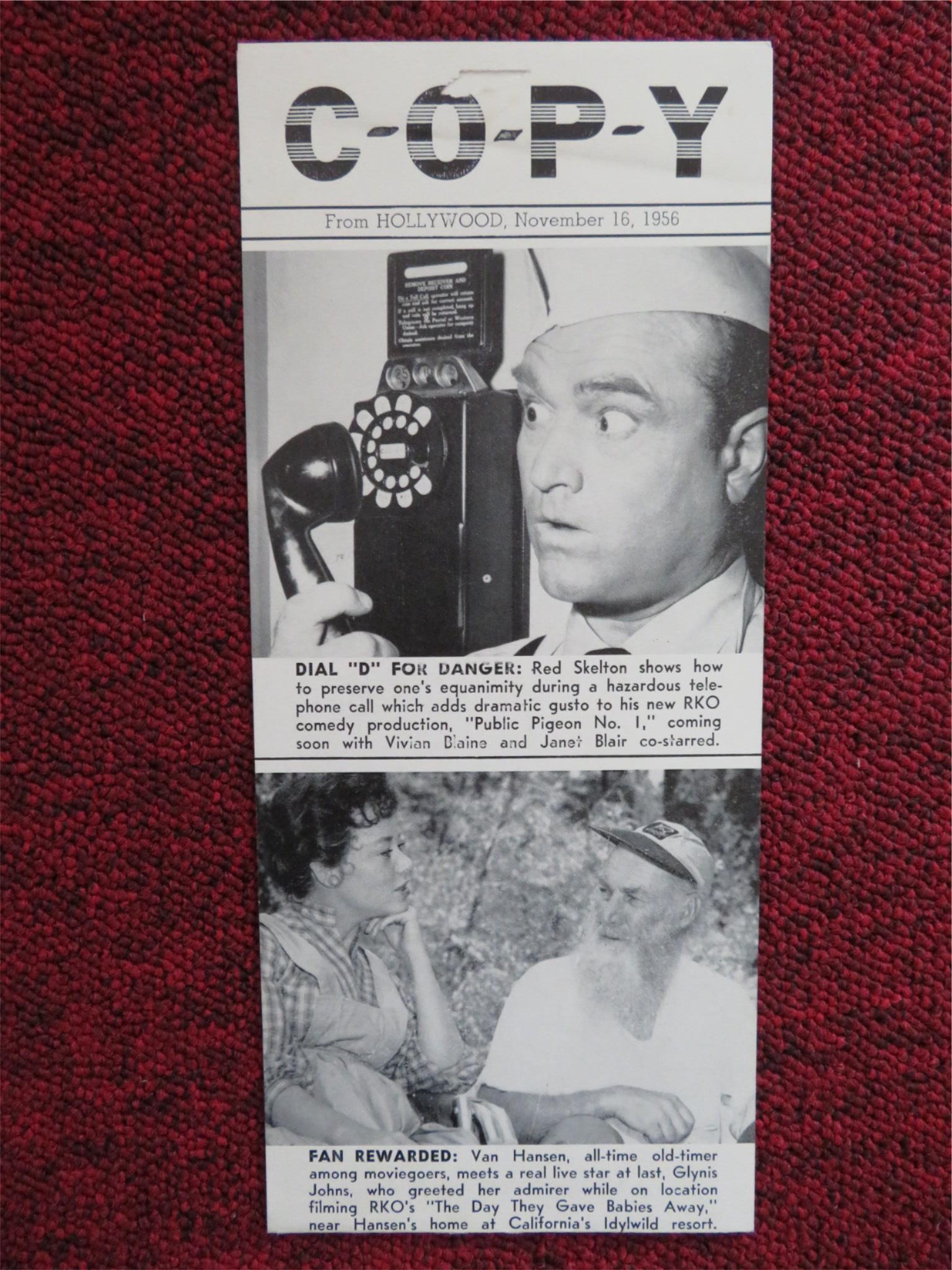 COPY FLYER NOV. 16, 1956 RKO RADIO RED SKELTON VAN HANSEN DIANA DORS - Rendezvous Cinema