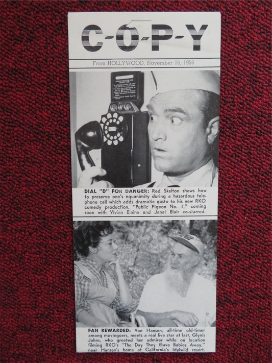 COPY FLYER NOV. 16, 1956 RKO RADIO RED SKELTON VAN HANSEN DIANA DORS - Rendezvous Cinema