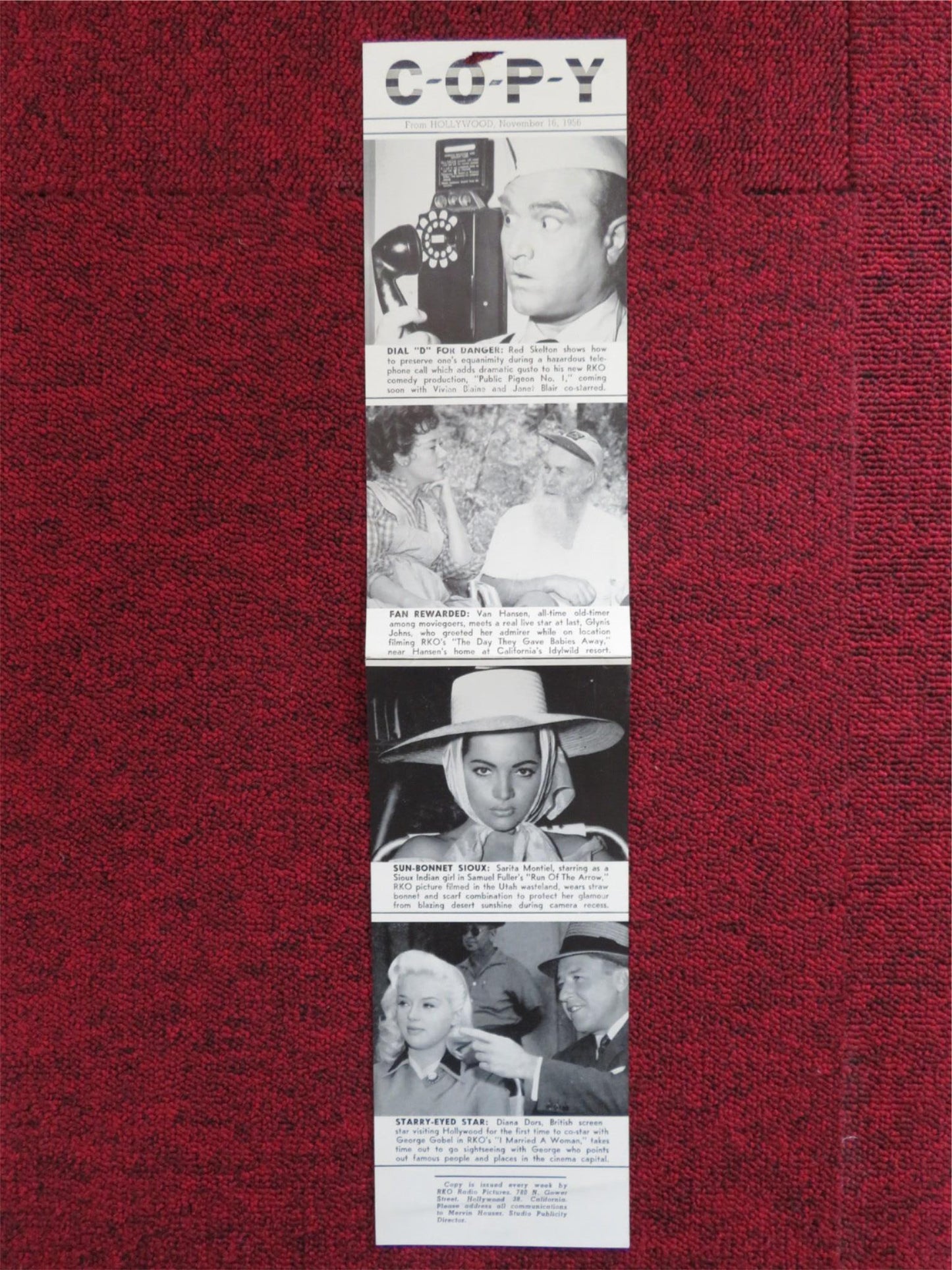 COPY FLYER NOV. 16, 1956 RKO RADIO RED SKELTON VAN HANSEN DIANA DORS - Rendezvous Cinema