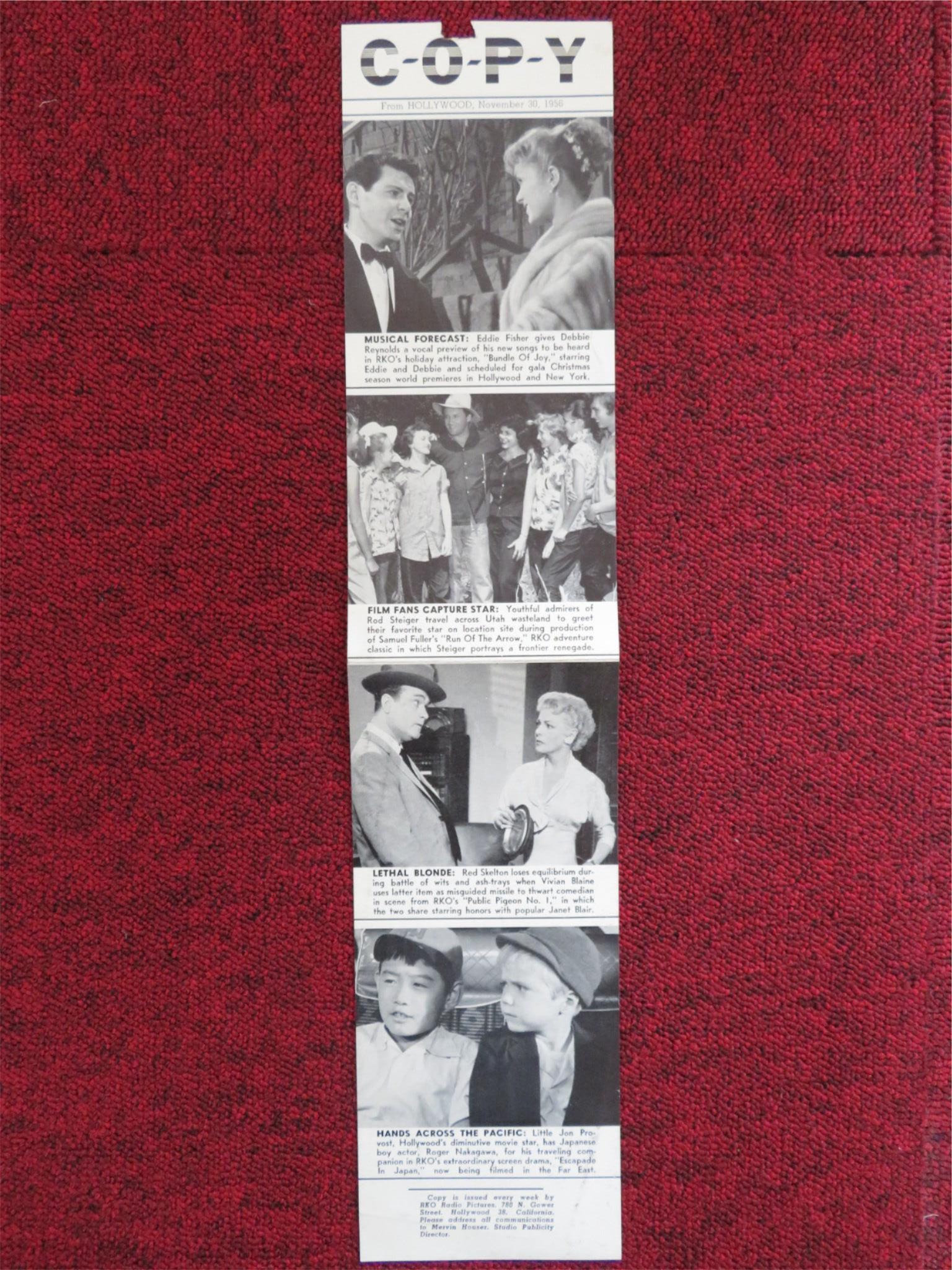 COPY FLYER NOV.30, 1956 RKO RADIO EDDIE FISHER ROD STEIGERRED SKELTON - Rendezvous Cinema