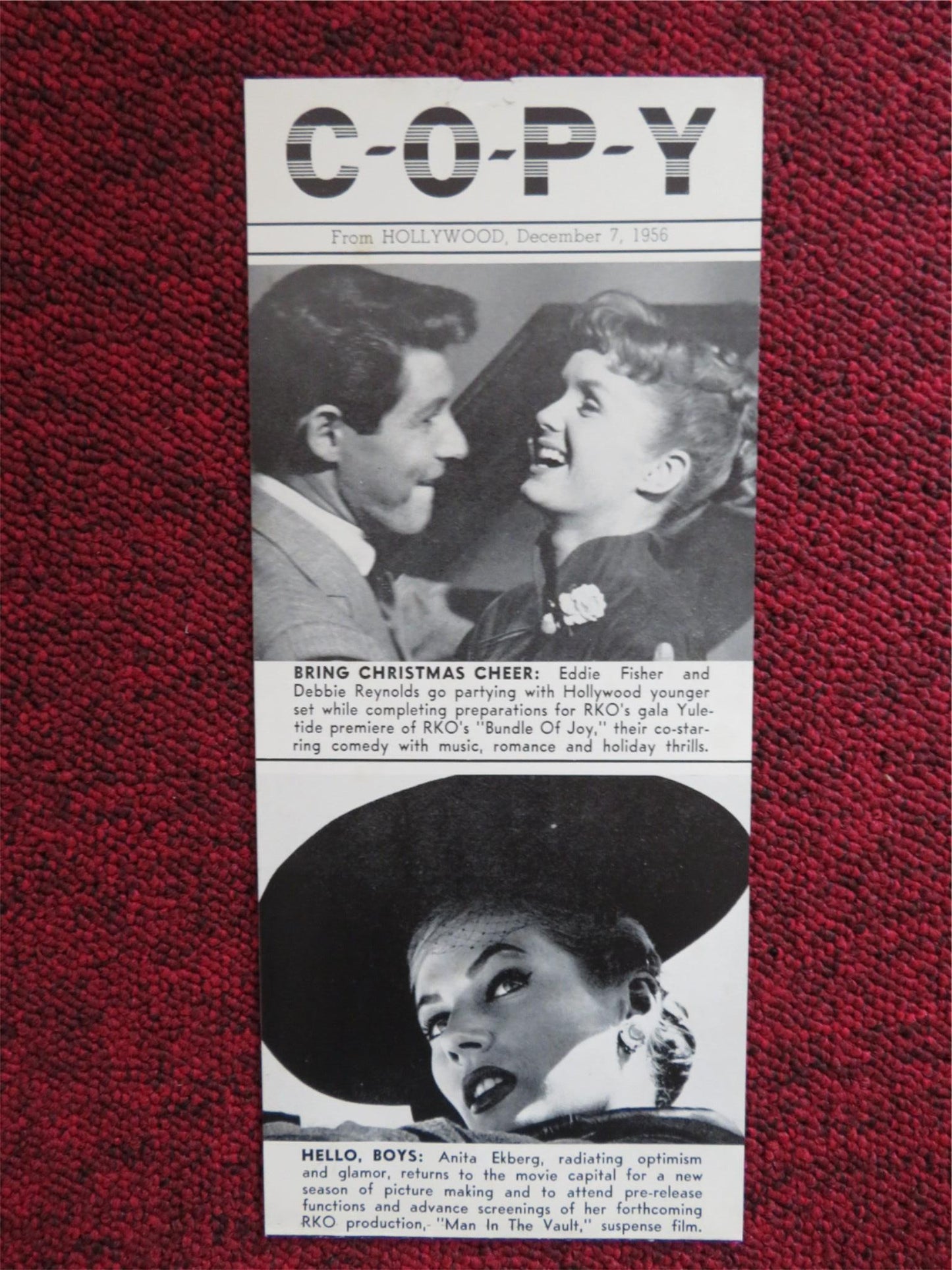 COPY FLYER DEC. 7, 1956 RKO RADIO EDDIE FISHER ANITA EKBERG - Rendezvous Cinema