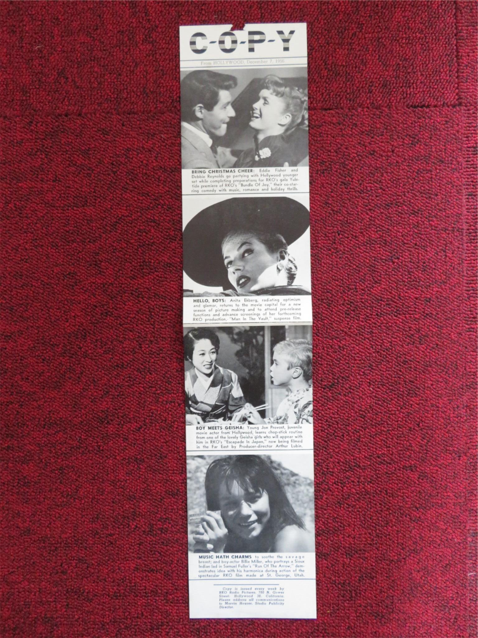 COPY FLYER DEC. 7, 1956 RKO RADIO EDDIE FISHER ANITA EKBERG - Rendezvous Cinema