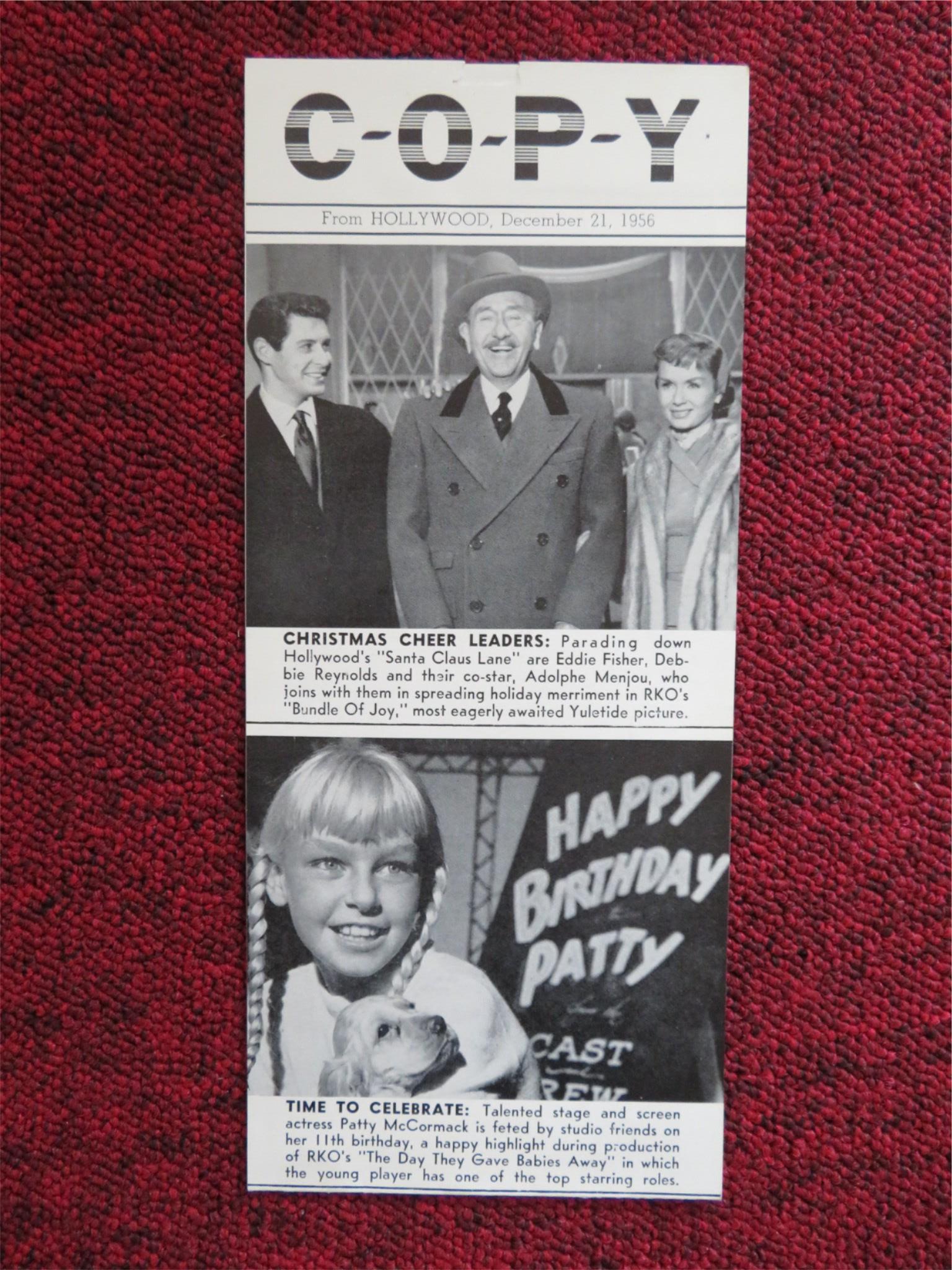 COPY FLYER DEC 21, 1956 RKO RADIO DEBBIE REYNOLDS PATTI MCCORMACK - Rendezvous Cinema