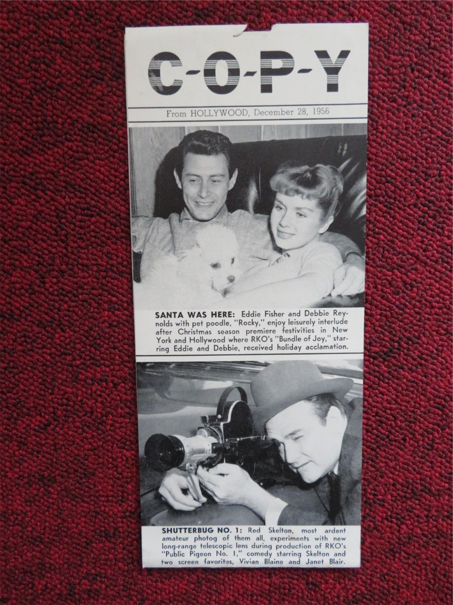 COPY FLYER DEC 28, 1956 RKO RADIO RED SKELTON VAN HANSEN DIANA DORS - Rendezvous Cinema