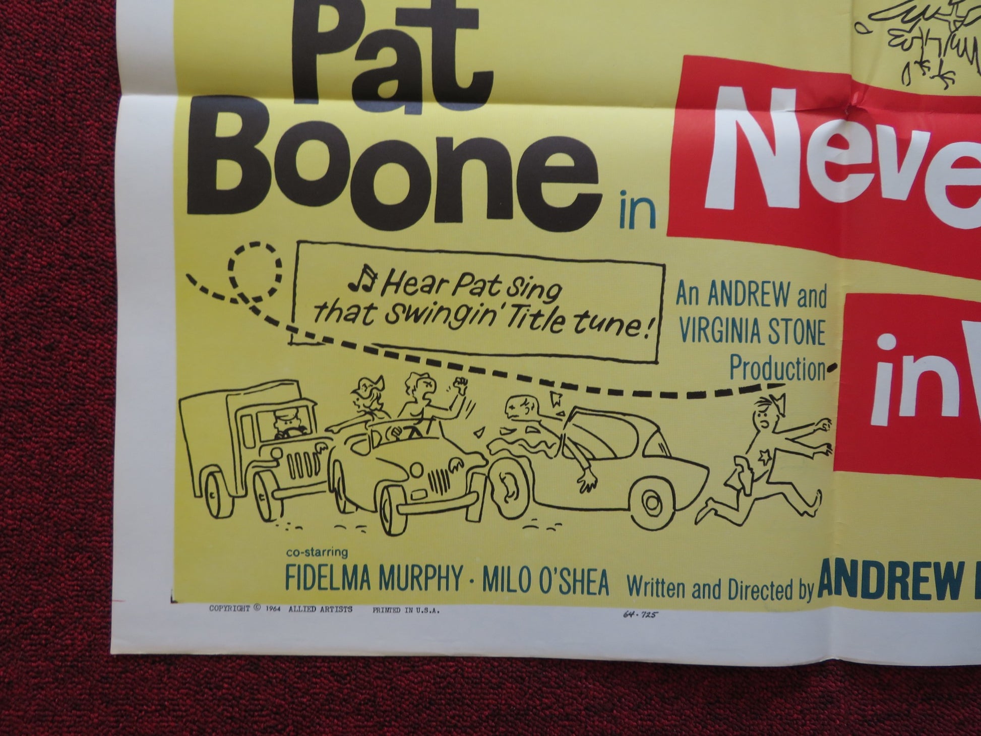 NEVER PUT IT IN WRITING FOLDED US ONE SHEET POSTER PAT BOONE 1964 - Rendezvous Cinema