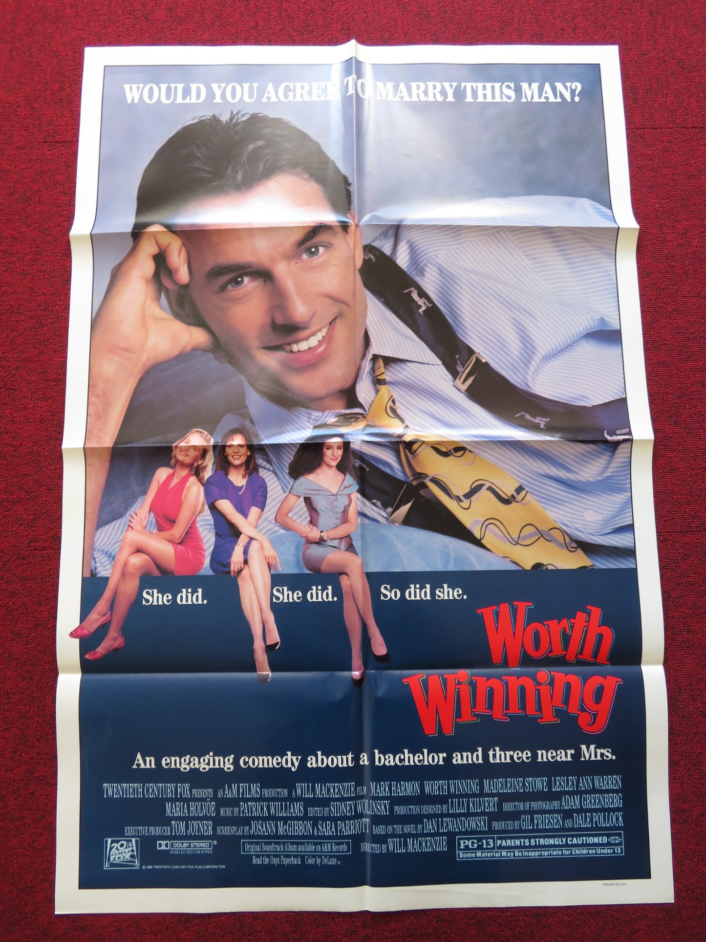 WORTH WINNING FOLDED US ONE SHEET POSTER MARK HARMON MADELEINE STOWE 1989 - Rendezvous Cinema