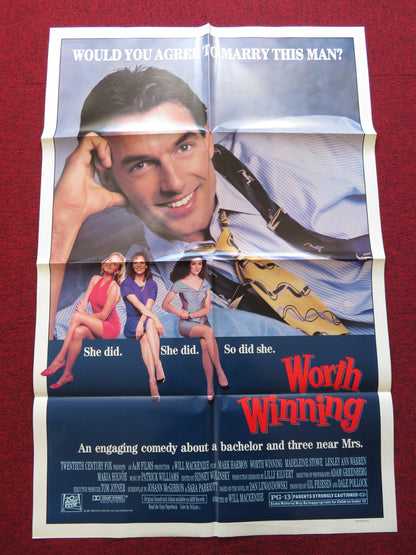 WORTH WINNING FOLDED US ONE SHEET POSTER MARK HARMON MADELEINE STOWE 1989 - Rendezvous Cinema