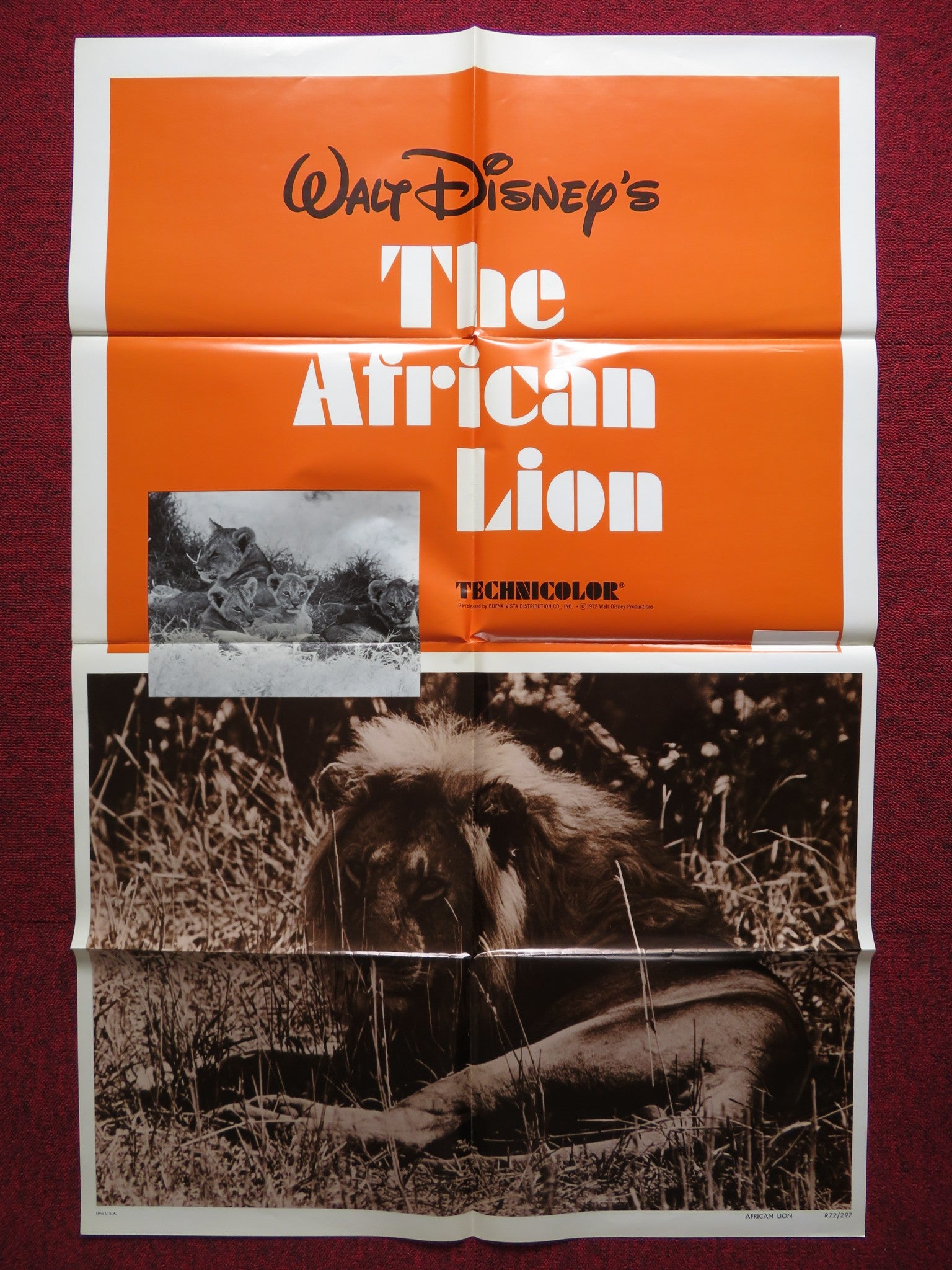 THE AFRICAN LION FOLDED US ONE SHEET POSTER DISNEY WINSTON HIBLER 1972 - Rendezvous Cinema
