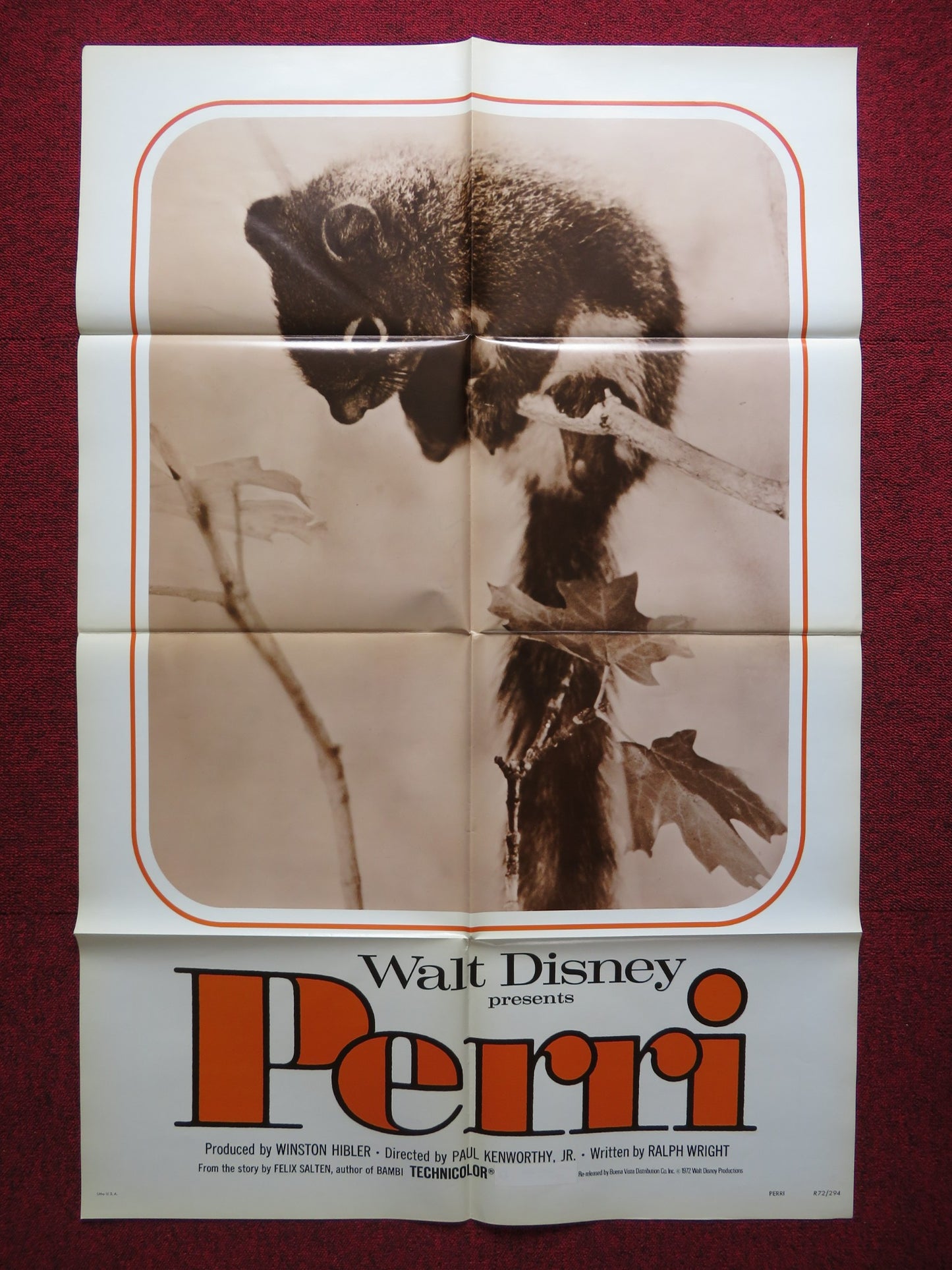 PERRI FOLDED US ONE SHEET POSTER DISNEY WINSTON HIBLER 1972 - Rendezvous Cinema